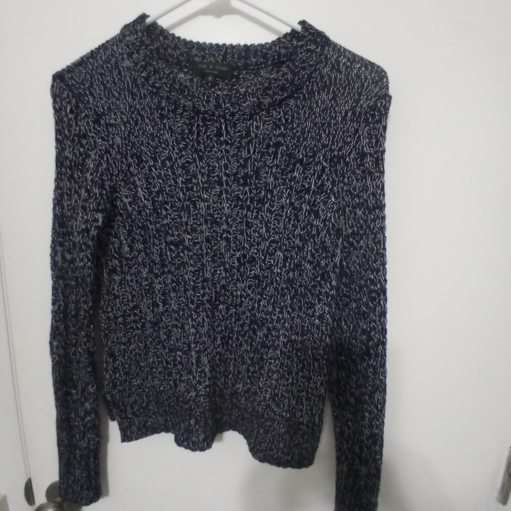 Rag & Bone Long Sleeve Waffle Knit Black+White Soft Sweater